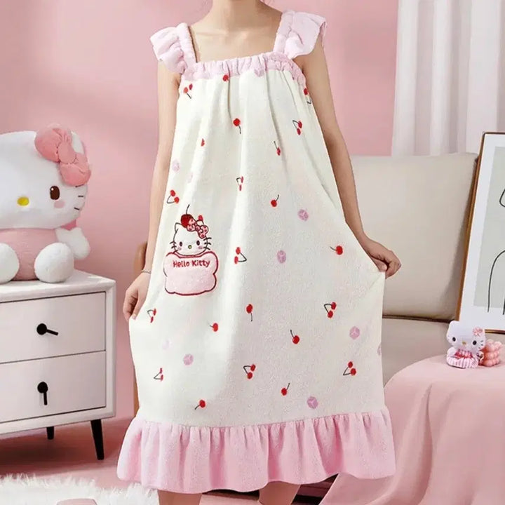 [BUNJANG] Hello Kitty Cherry Shower Gown Sleep Dress / 헬로키티 체리 샤워가운 수면원피스