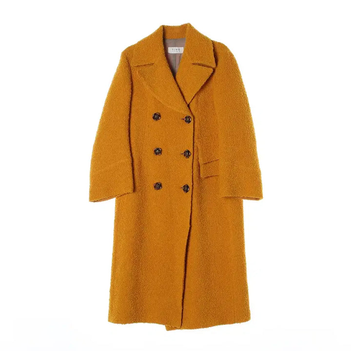 [BUNJANG] Time Mohair Blend Double-Breasted Boucle Long Coat Yellow / 타임 모헤어 블렌드 더블 브레스트 부클 롱 코트 옐로우