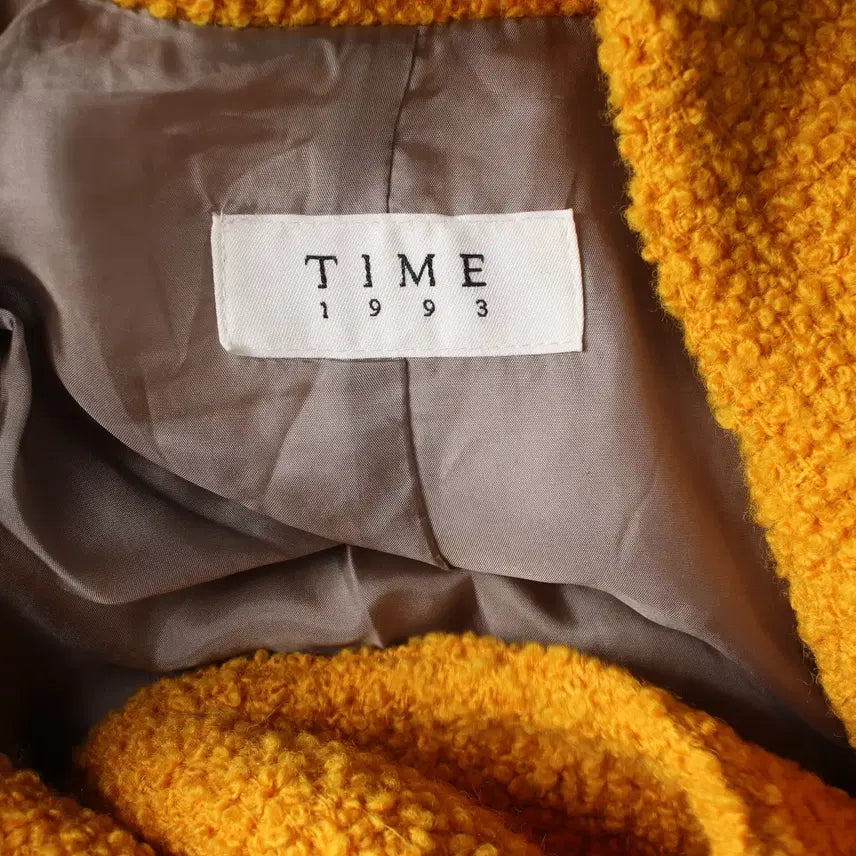 [BUNJANG] Time Mohair Blend Double-Breasted Boucle Long Coat Yellow / 타임 모헤어 블렌드 더블 브레스트 부클 롱 코트 옐로우