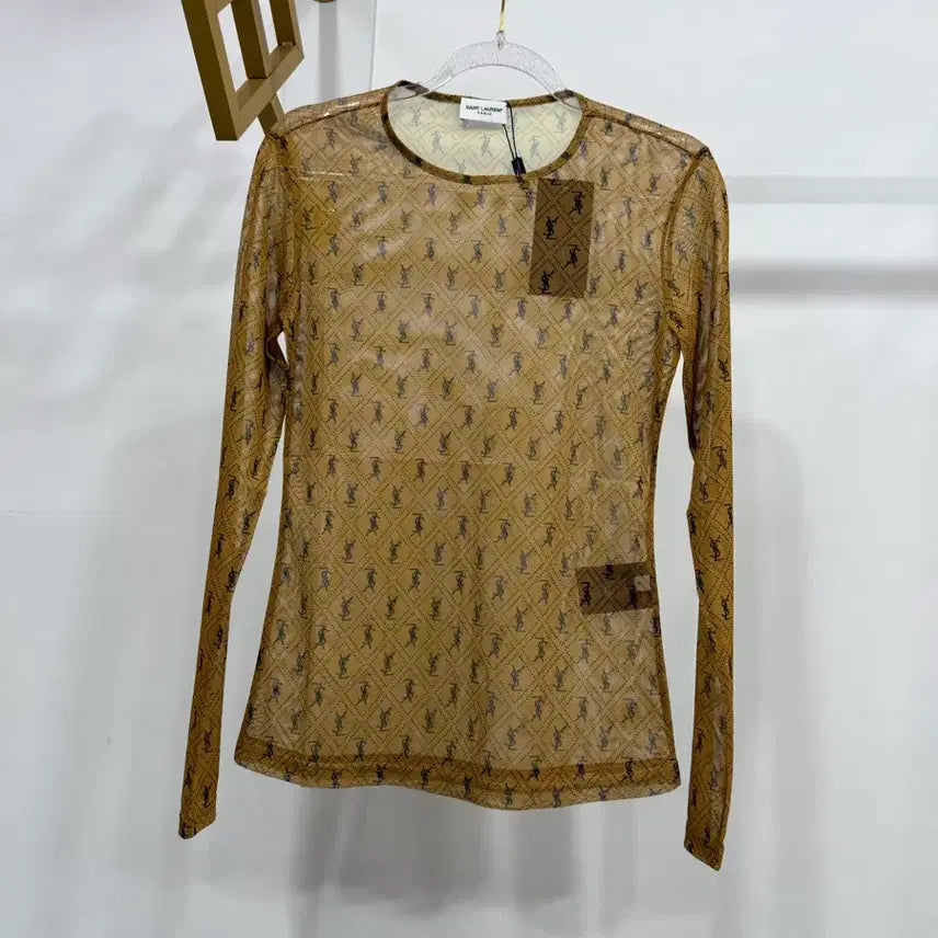 [BUNJANG] Patterned See-Through Long Sleeve T-Shirt / 패턴 시스루 망사 긴팔 티셔츠44