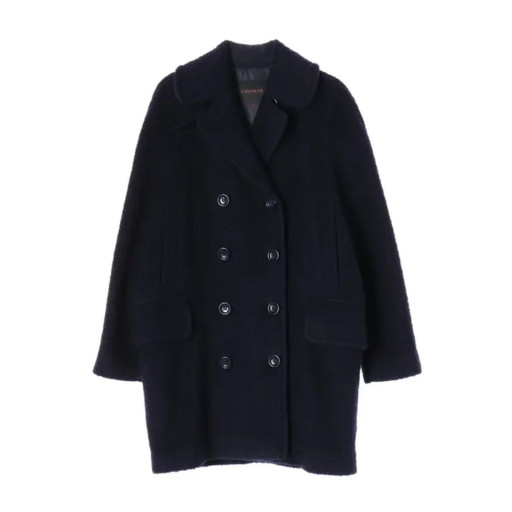 [BUNJANG] Coach Wool Blend Double Button Half Coat Navy / 코치 울 블렌드 플러피 더블 버튼 하프 코트 네이비