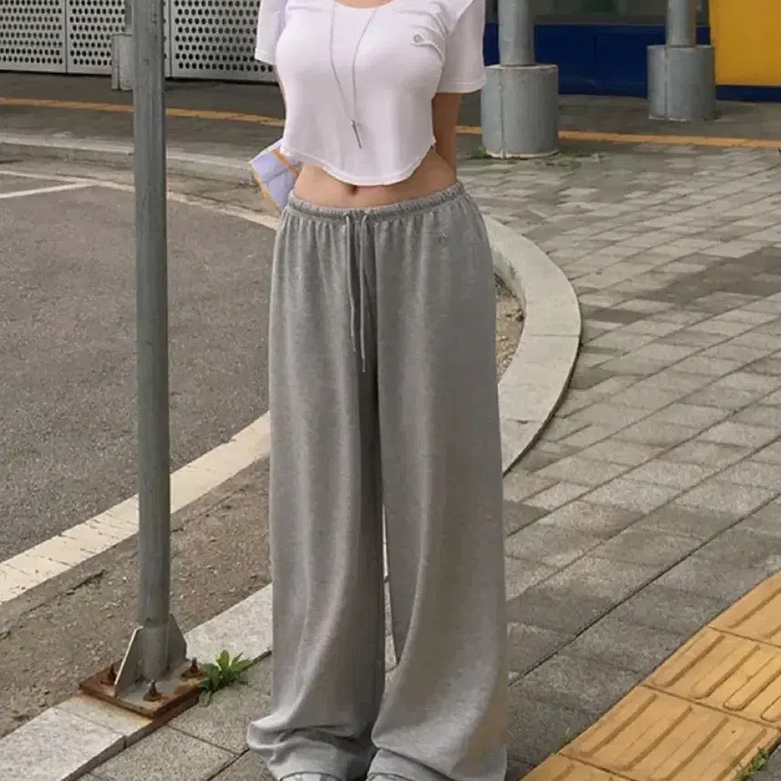 [BUNJANG] Holy Airy Up-tension Wide Pants (Gray) / 홀리 에어리 업텐션 와이드팬츠 수선완:)