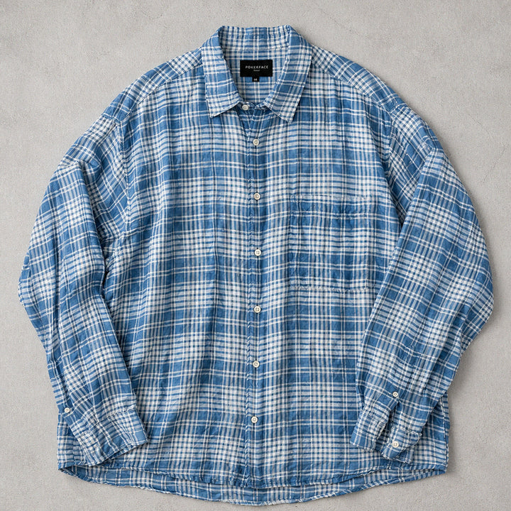 [BUNJANG] Bubble Sky Linen Check Shirt / [48] 포커페이스 린넨 체크 셔츠 버블 스카이