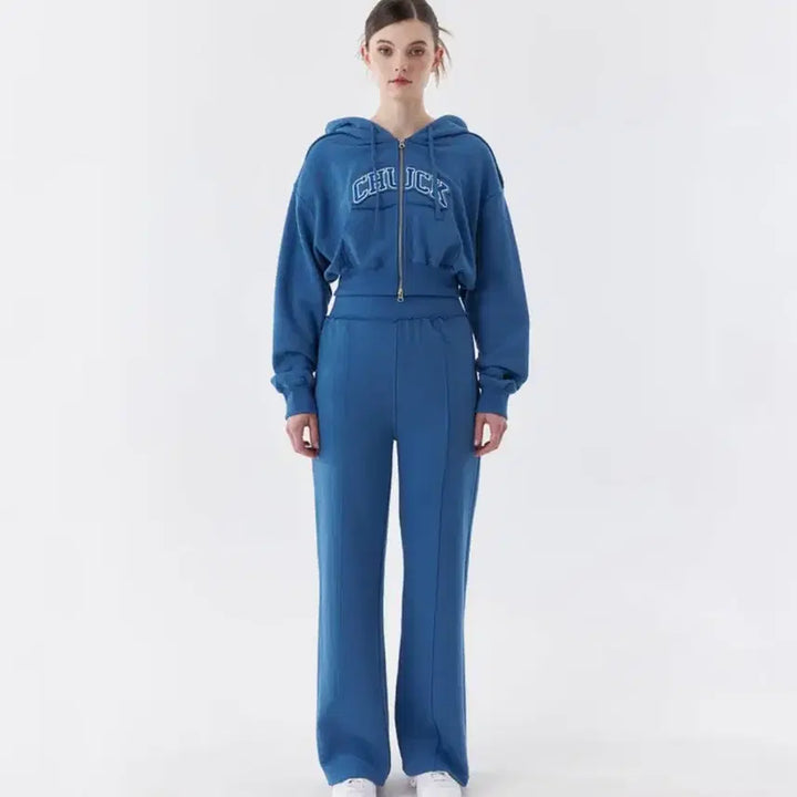 [BUNJANG] Chuck Daisy Crop Hoodie Training Set Blue / (셋업일괄)척 데이지 크롭 후드집업 트레이닝 세트 블루CHUCK