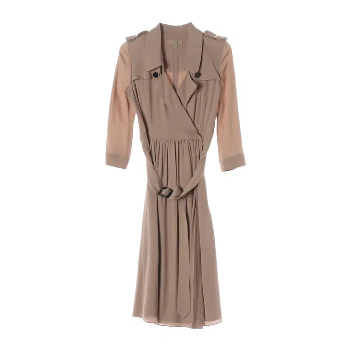 [BUNJANG] Burberry 100% Silk Belted Long Trench Dress / 버버리 실크 100% 트렌치 디자인 벨티드 롱 원피스
