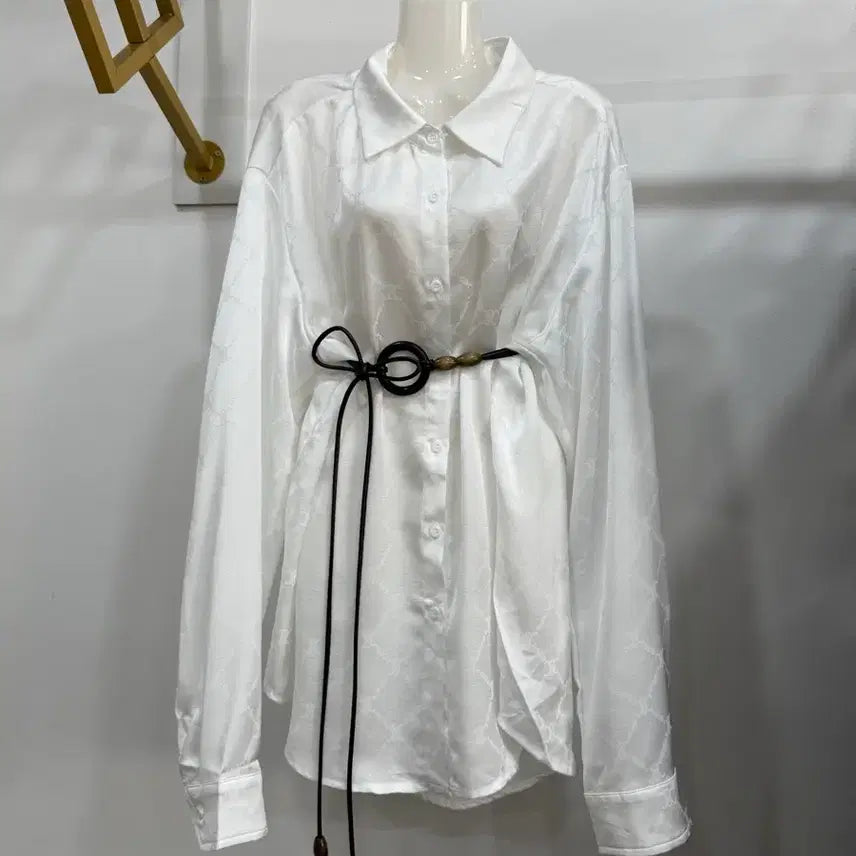 [BUNJANG] White Silk Blouse (Belt Not Included) / 화이트 실크 남방 77까지 벨트미포함