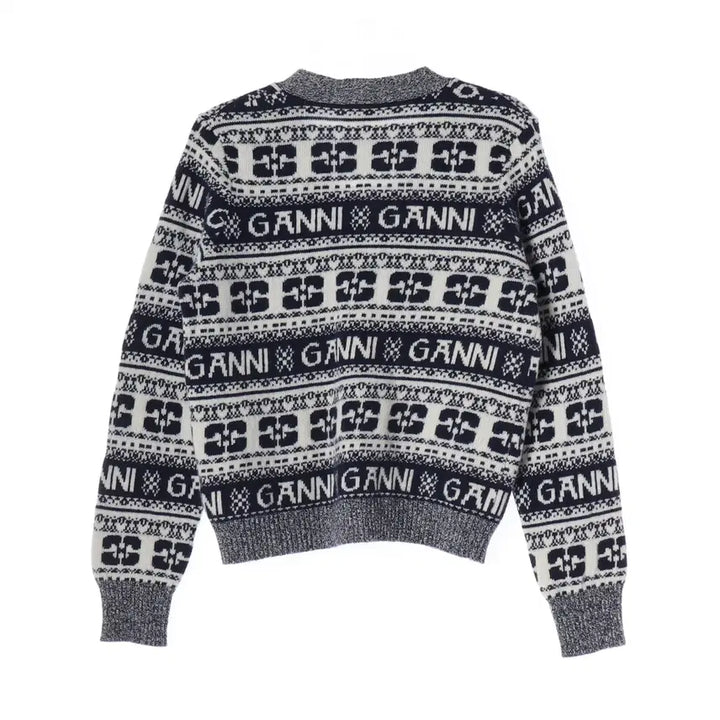 [BUNJANG] GANNI 23FW Logo Pattern Intarsia V-Neck Wool Cardigan / 가니 23FW 로고 패턴 인타르시아 브이넥 울 가디건