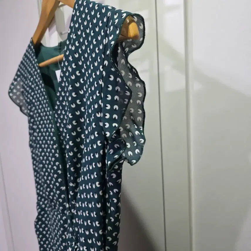 [BUNJANG] Pattern Shirring Long Dress Green / 패턴 셔링 롱 원피스 그린
