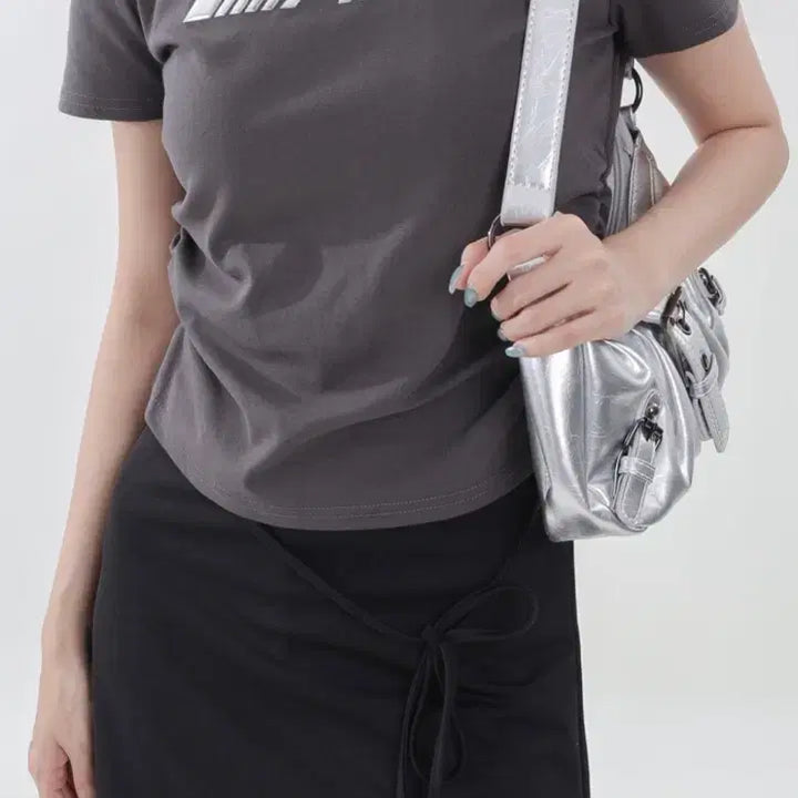 [BUNJANG] Y2K Metal Shirring Short Sleeve T-Shirt / y2k 메탈 셔링 반팔 티셔츠