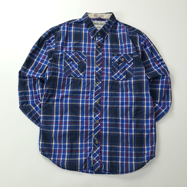 [BUNJANG] Diesel 00s L Blue Plaid Check Work Shirt / CK493 L 디젤 00s 롤업 블루 플래드 체크 워크 셔츠 남방