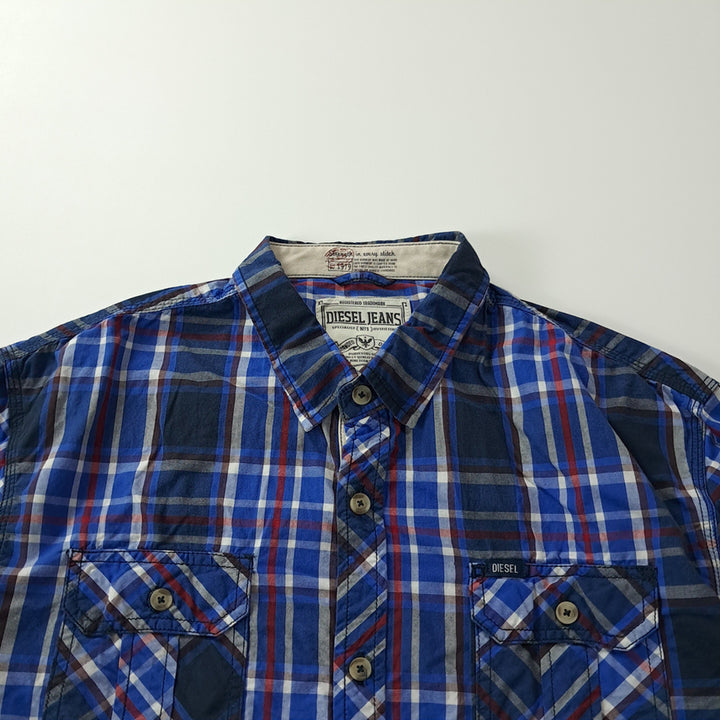 [BUNJANG] Diesel 00s L Blue Plaid Check Work Shirt / CK493 L 디젤 00s 롤업 블루 플래드 체크 워크 셔츠 남방
