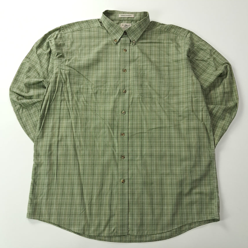 [BUNJANG] L.L.Bean 90s Wrinkle-Free Windowpane Sage Green Shirt / CK497 XL 엘엘빈 90s 링클프리 윈도우페인 세이지그린 셔츠 남방