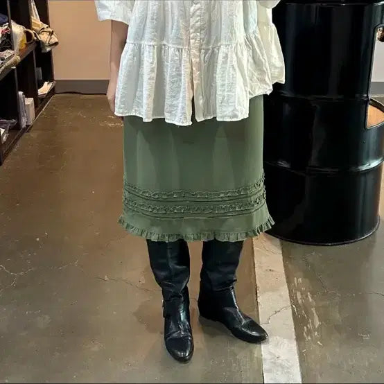 [BUNJANG] Frill Detail Midi Skirt / 프릴디테일 미디 스커트
