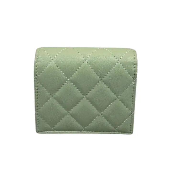 [BUNJANG] Chanel Green Quilted Silver Logo Bi-fold Wallet / [100% 정품] 샤넬 그린 퀄팅 은장 반지갑