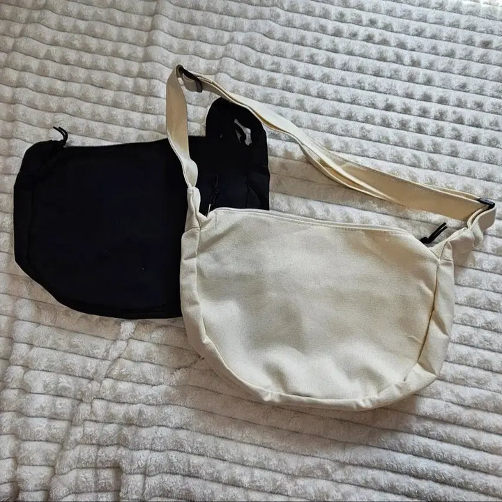 [BUNJANG] Canvas Crossbody Bag Black/Ivory / 캔버스 크로스백 블랙/아이보리