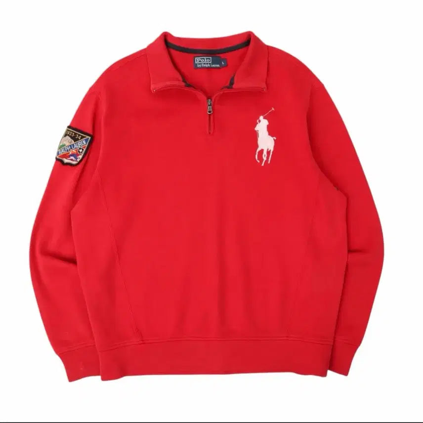 [BUNJANG] Polo Ralph Lauren Red Big Pony Half-Zip Sweatshirt / 폴로 랄프로렌 레드 빅포니 반집업
