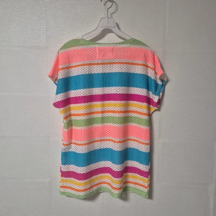 [BUNJANG] SECOND ORDIN Rainbow Stripe Short-Sleeve T-Shirt / SECOND ORIN 레인보우 스트라이프 반팔 티셔츠