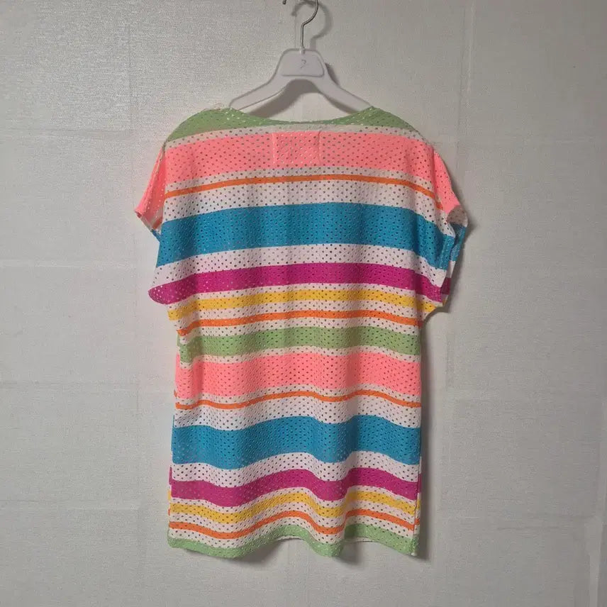 [BUNJANG] SECOND ORDIN Rainbow Stripe Short-Sleeve T-Shirt / SECOND ORIN 레인보우 스트라이프 반팔 티셔츠
