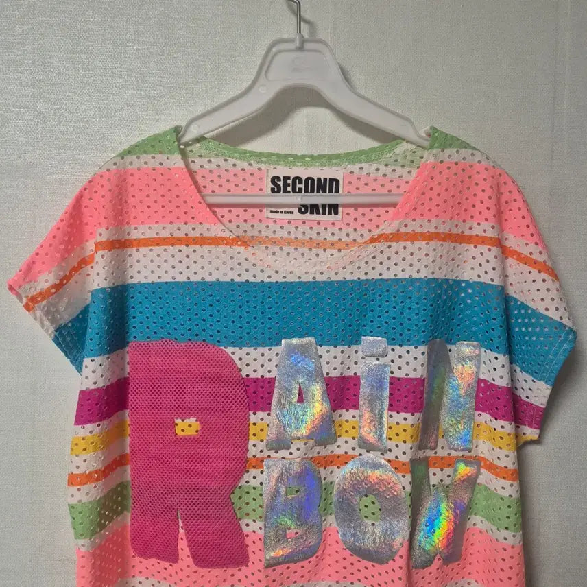 [BUNJANG] SECOND ORDIN Rainbow Stripe Short-Sleeve T-Shirt / SECOND ORIN 레인보우 스트라이프 반팔 티셔츠