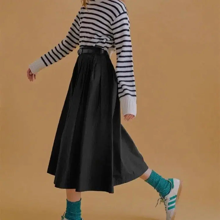 [BUNJANG] AND YOU Black Pleated Long Skirt / [앤유] AND YOU 블랙 플리츠 롱 스커트 (29cm/더블유컨셉)