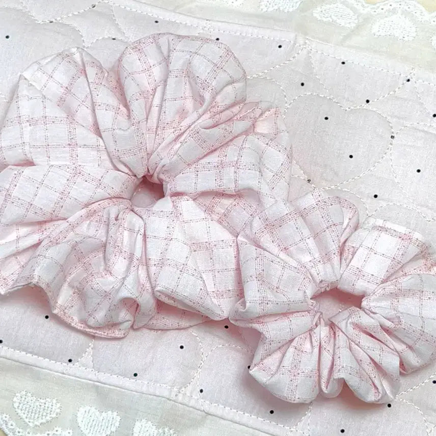 [BUNJANG] Handmade Scrunchie Pink Check / 핸드메이드 수제 스크런치 곱창밴드 분홍체크