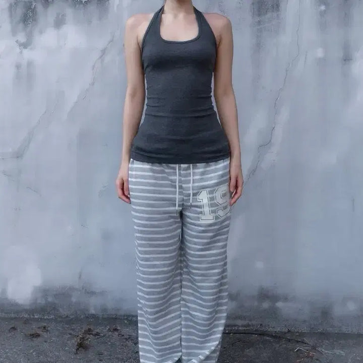 [BUNJANG] Aloha Project Halter Neck Tank Top - Charcoal / 알로하프로젝트 홀터넥 나시 - 차콜