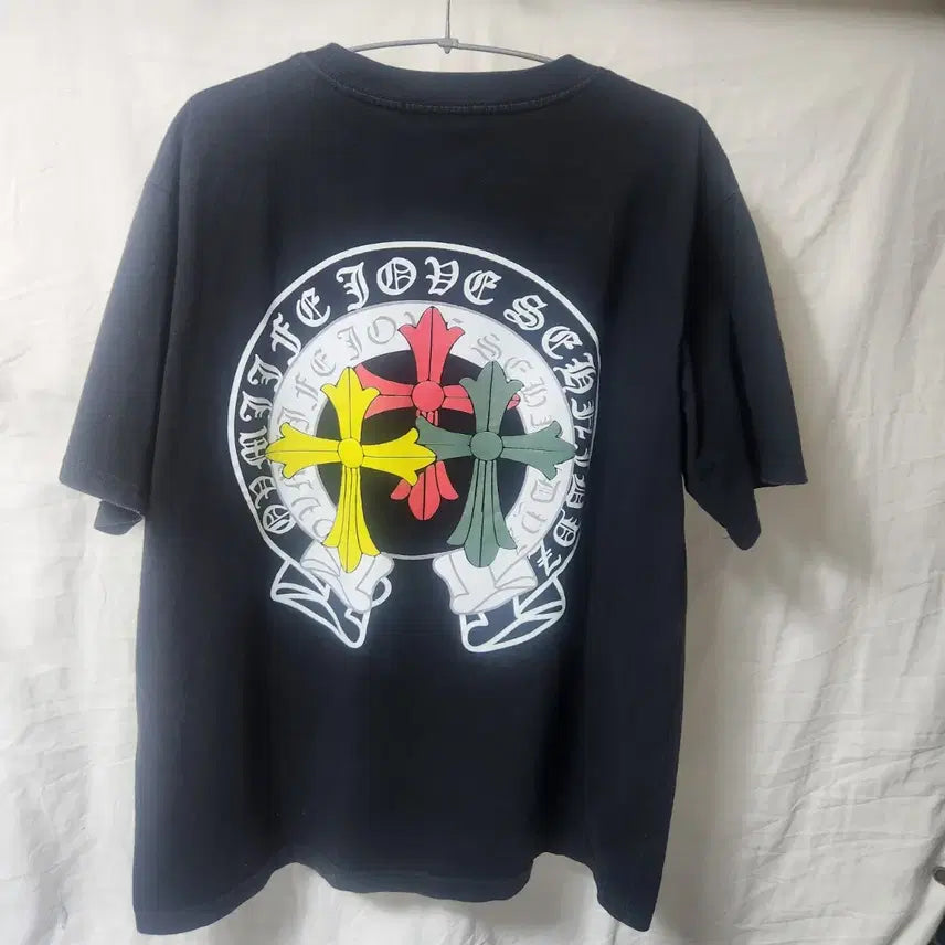 [BUNJANG] Chrome Hearts Multicolor Cross Short Sleeve T-Shirt Black / 크롬하츠 멀티 컬러 크로스 반팔 티셔츠 블랙