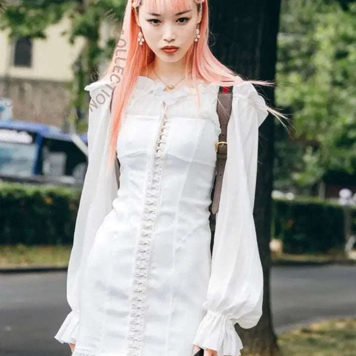 [BUNJANG] White Corset Frill Mini Dress / 화이트 코르셋 프릴 미니 원피스