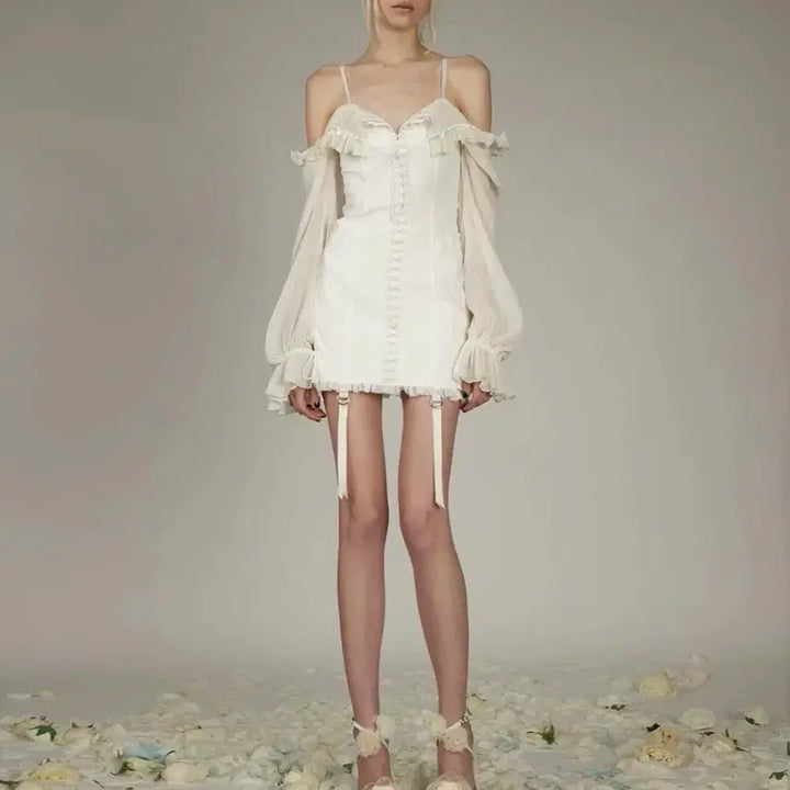 [BUNJANG] White Corset Frill Mini Dress / 화이트 코르셋 프릴 미니 원피스