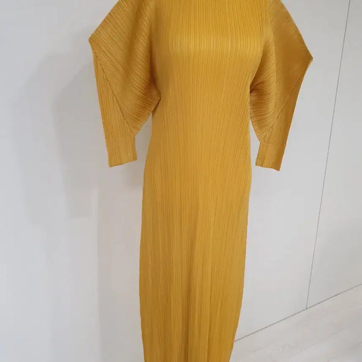 [BUNJANG] Mustard Pleated Long Dress / 머스타드 플리츠 롱 원피스