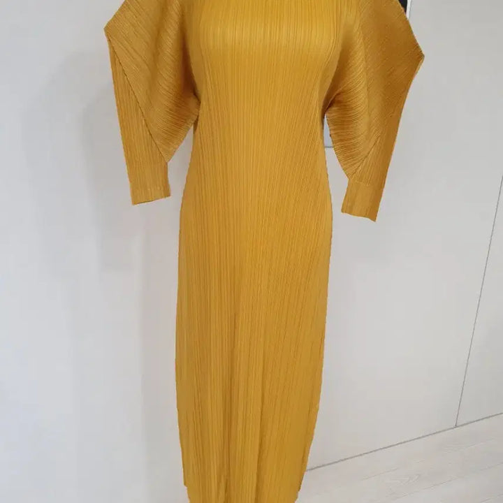 [BUNJANG] Mustard Pleated Long Dress / 머스타드 플리츠 롱 원피스