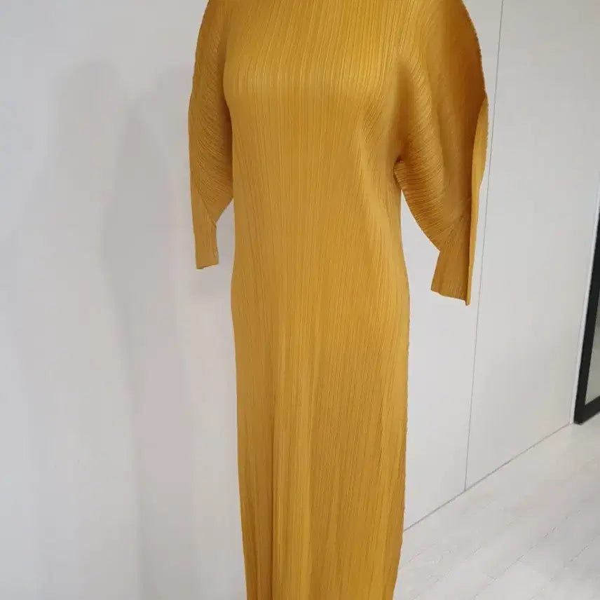 [BUNJANG] Mustard Pleated Long Dress / 머스타드 플리츠 롱 원피스