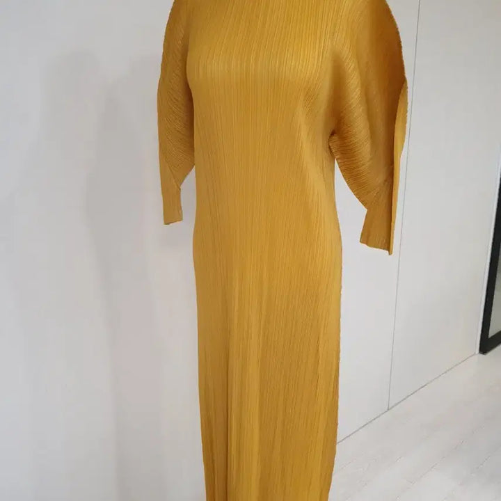[BUNJANG] Mustard Pleated Long Dress / 머스타드 플리츠 롱 원피스
