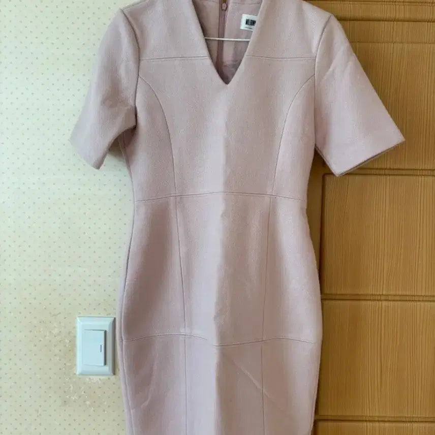 [BUNJANG] Pink Wool Midi Dress / 핑크 반팔 미디 모직 원피스