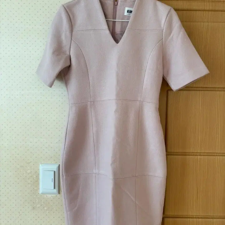 [BUNJANG] Pink Wool Midi Dress / 핑크 반팔 미디 모직 원피스