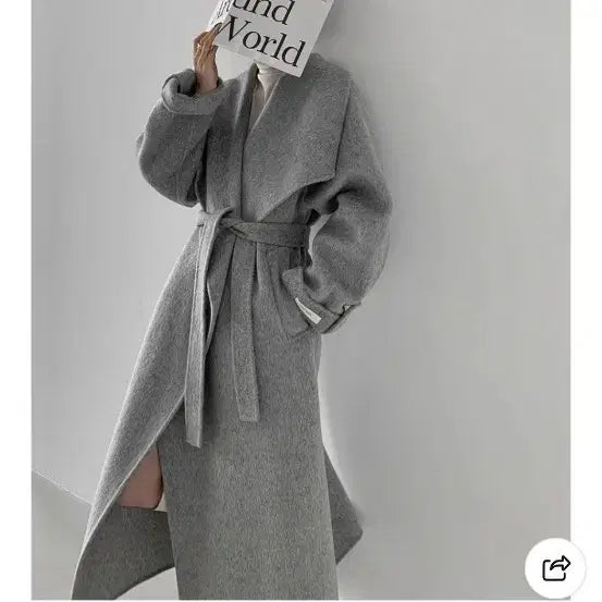 [BUNJANG] Lovely Hera Wool Long Coat Gray / 러블리해라 울 롱 코트 그레이