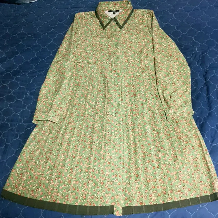 [BUNJANG] Plastic Island SS Flower Button Pleats Collar Dress Mint (M) / 플라스틱아일랜드 SS시즌 플라워 버튼 플리츠 카라 원피스 민트 (M)