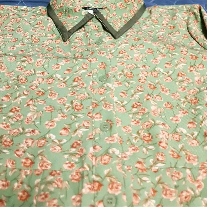 [BUNJANG] Plastic Island SS Flower Button Pleats Collar Dress Mint (M) / 플라스틱아일랜드 SS시즌 플라워 버튼 플리츠 카라 원피스 민트 (M)