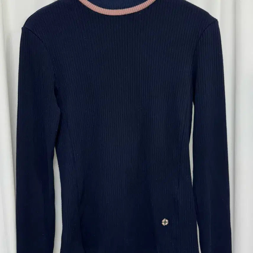 [BUNJANG] CC Collect Navy Color-Blocked Ribbed Mock Neck Top / CC콜렉트 네이비 배색 골지 반목티