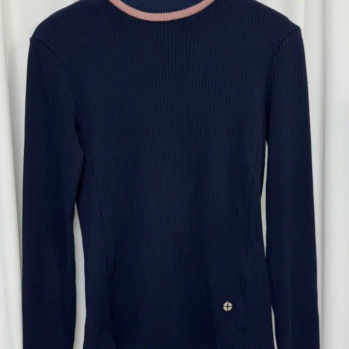 [BUNJANG] CC Collect Navy Color-Blocked Ribbed Mock Neck Top / CC콜렉트 네이비 배색 골지 반목티