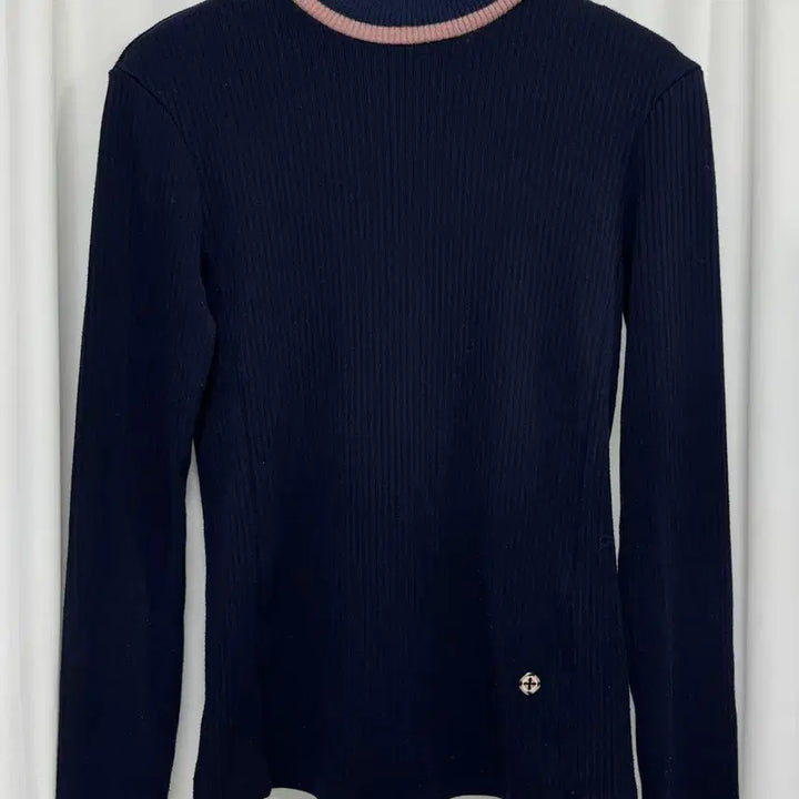 [BUNJANG] CC Collect Navy Color-Blocked Ribbed Mock Neck Top / CC콜렉트 네이비 배색 골지 반목티