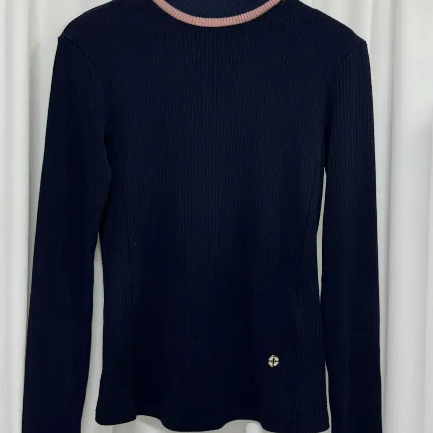 [BUNJANG] CC Collect Navy Color-Blocked Ribbed Mock Neck Top / CC콜렉트 네이비 배색 골지 반목티