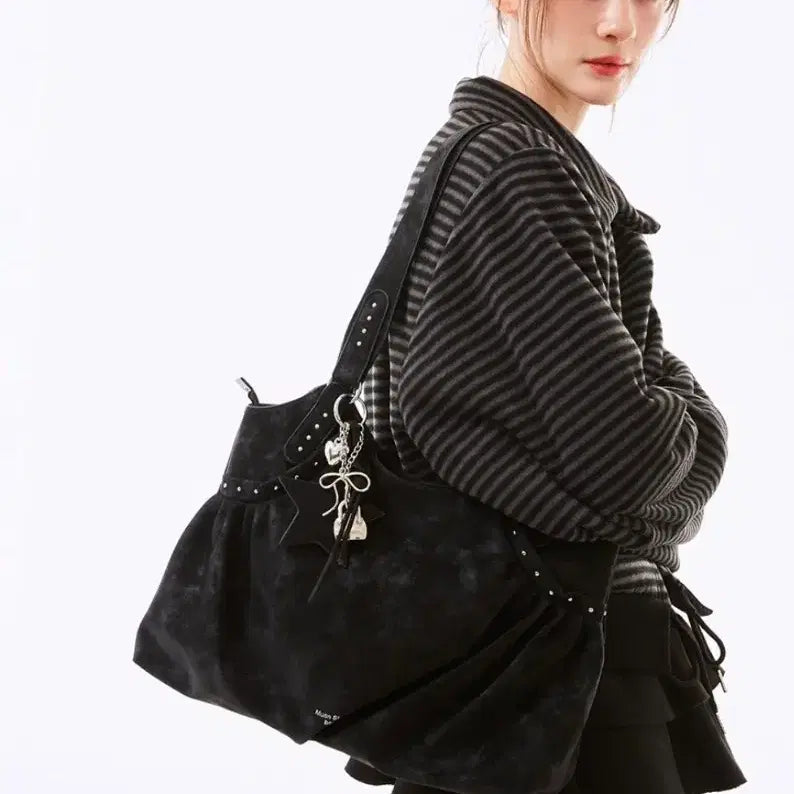 [BUNJANG] Teno Stud Shirring Shoulder Bag Keyring Set / 테노 스터드 셔링 숄더백 키링 SET