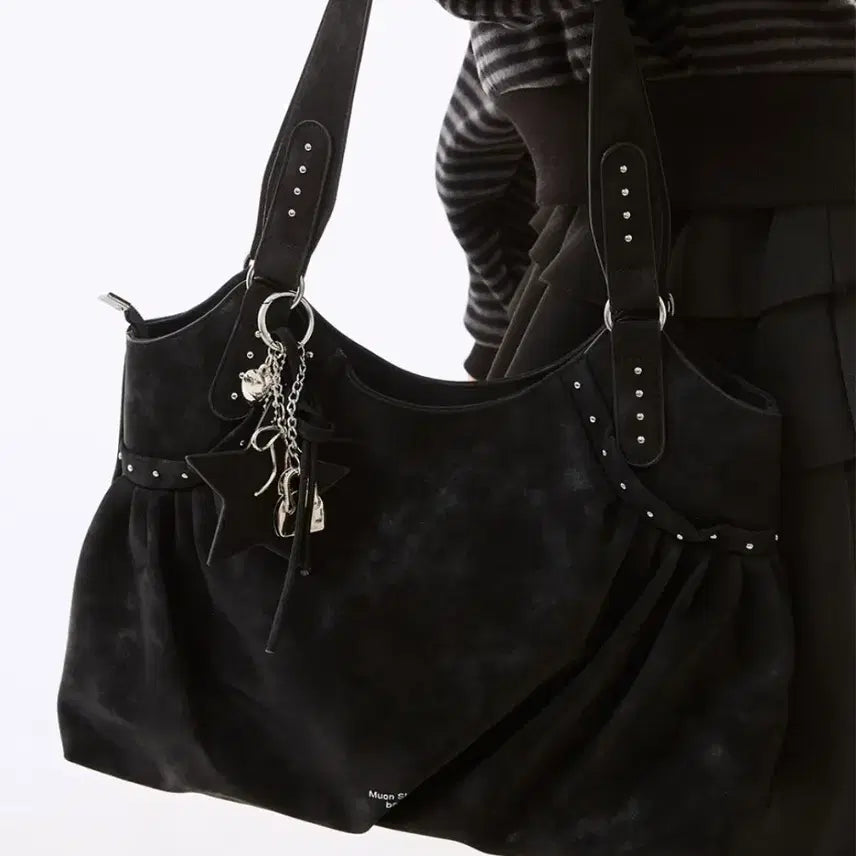 [BUNJANG] Teno Stud Shirring Shoulder Bag Keyring Set / 테노 스터드 셔링 숄더백 키링 SET