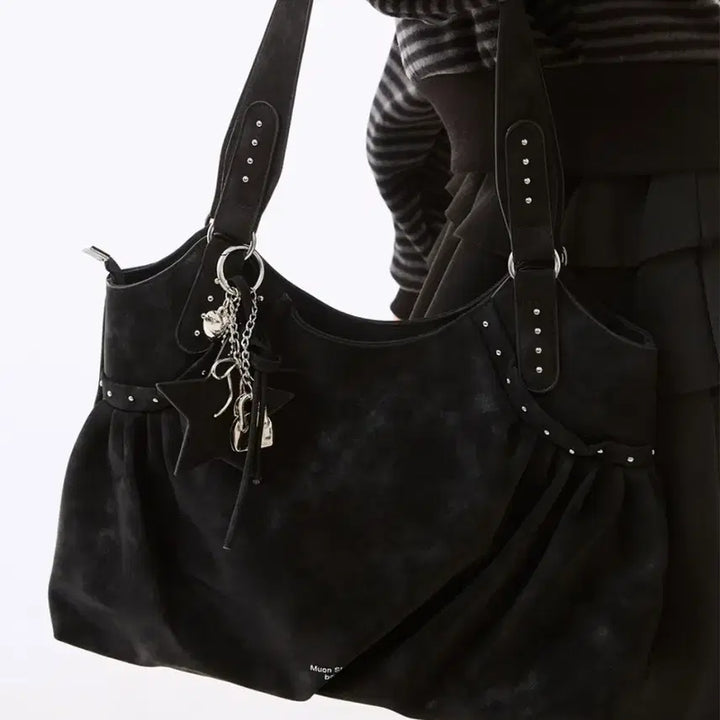 [BUNJANG] Teno Stud Shirring Shoulder Bag Keyring Set / 테노 스터드 셔링 숄더백 키링 SET