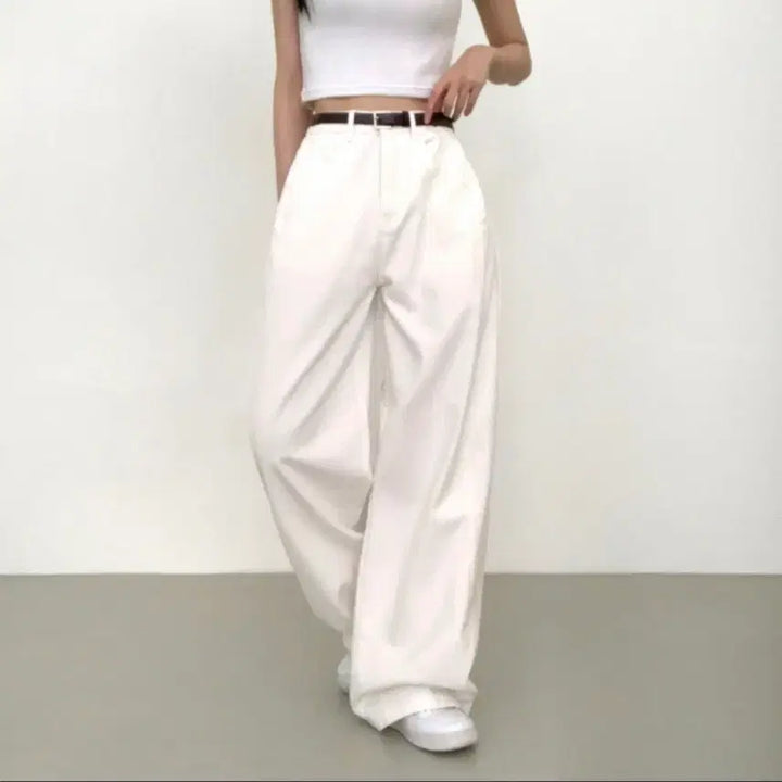 [BUNJANG] White Cotton Side Pintuck Trousers / 사이드핀턱면바지화이트