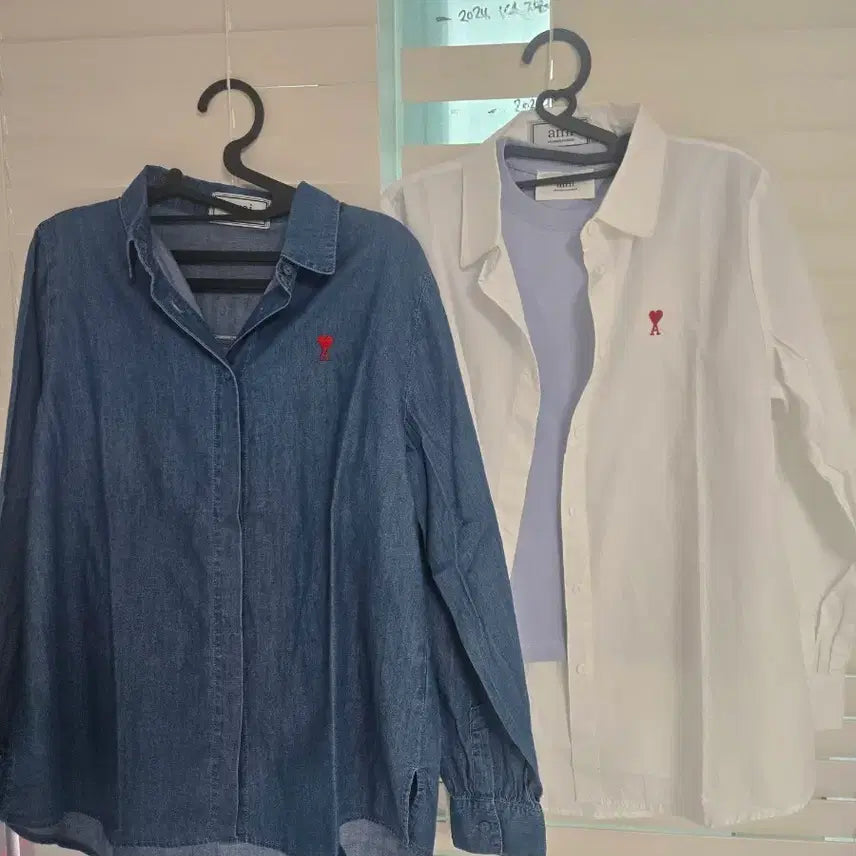 [BUNJANG] AMI Small Heart Logo Shirt Denim/White / 아미 스몰 하트 셔츠 데님/화이트. 개당가격