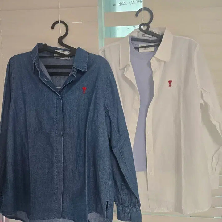 [BUNJANG] AMI Small Heart Logo Shirt Denim/White / 아미 스몰 하트 셔츠 데님/화이트. 개당가격