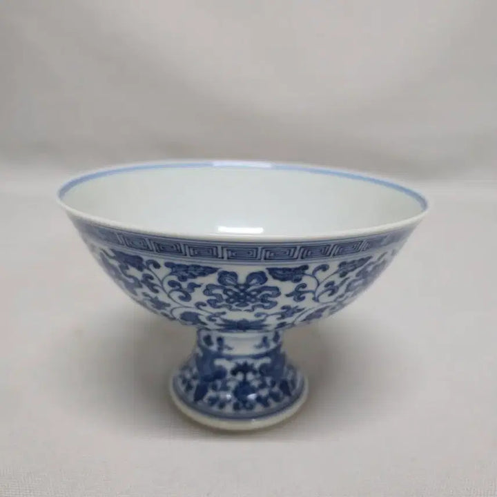 [BUNJANG] Qing Dynasty Blue and White Porcelain High-Footed Cup with Qianlong Mark / 중국도자기 청화고족배