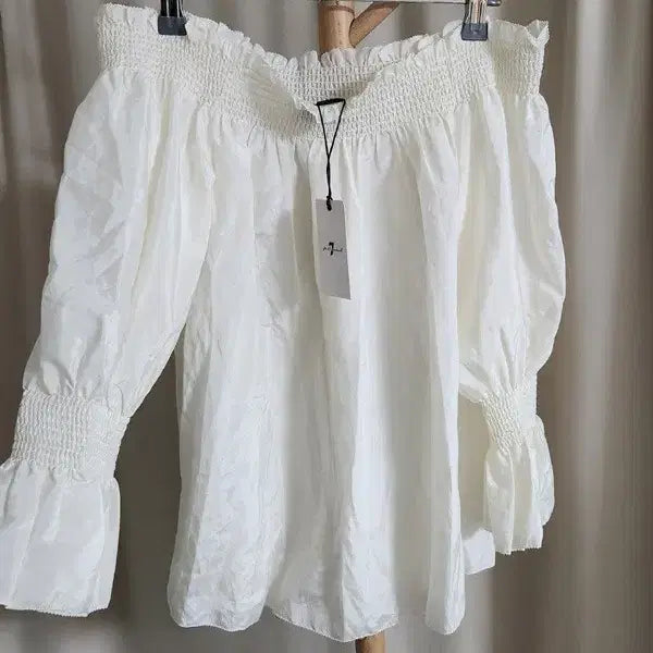 [BUNJANG] 7 For All Mankind Silk Cotton Off-Shoulder Blouse XS / 세븐진 실크 코튼 오프숄더 블라우스 / XS